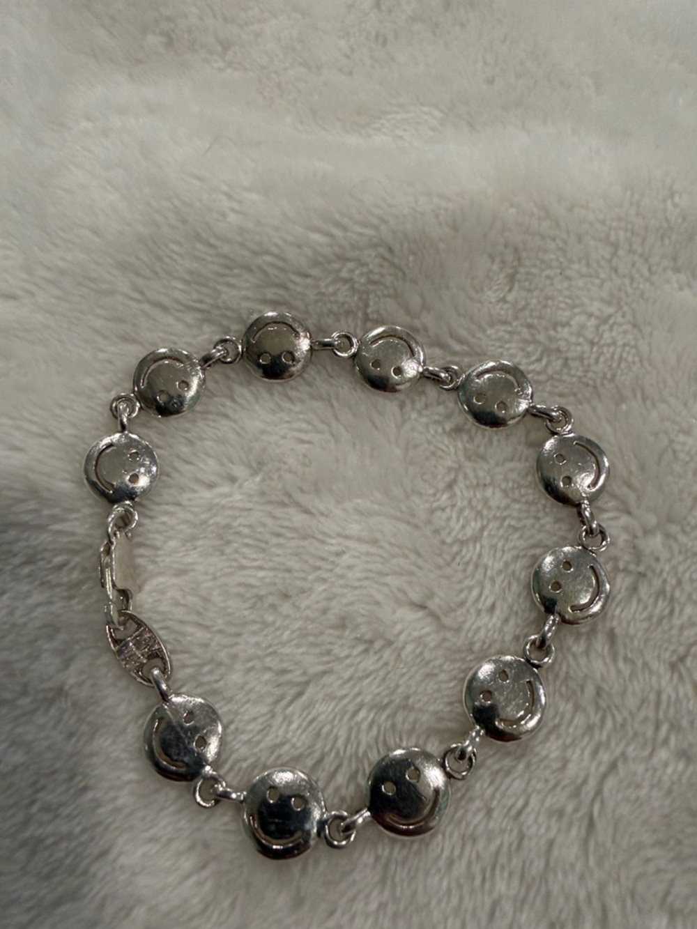 Smiley Face Link Bracelet in 925 Silver Women Jewelry
